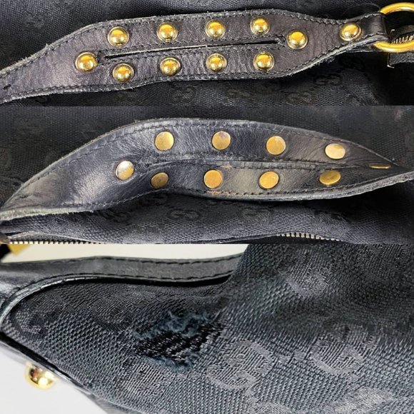 Gucci Black Monogram Leather Trim Hobo Bag - Picture 5 of 6